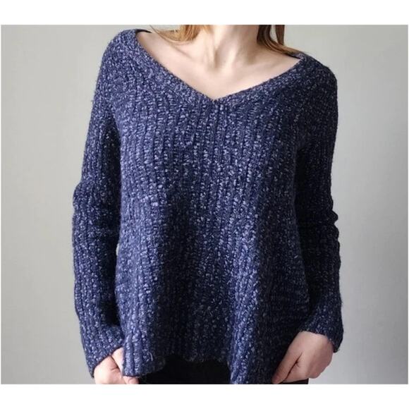 MOTH Anthropologie Sweater Womens Medium Navy Blue‎ Cable Knit Wool Alpaca Blend - Picture 1 of 10